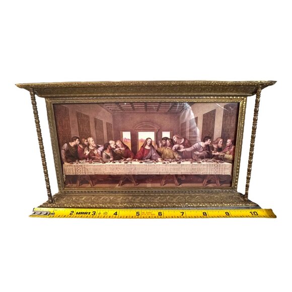 Vintage Metal Framed Velvet Back da Vinci The Last Supper Print 10 3/4” x 5 3/4” - Picture 10 of 10
